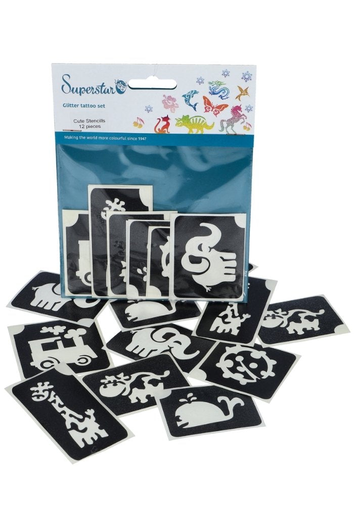 Glitter Tattoo Stencils Cute 12pcs - Festivales