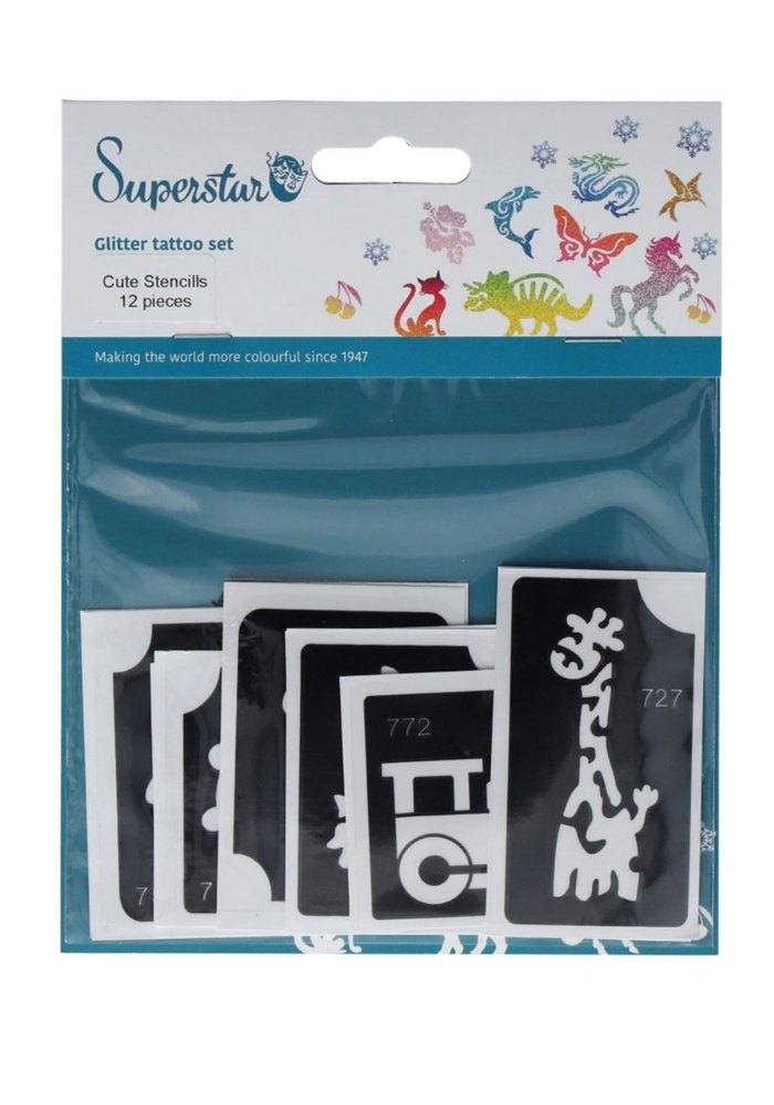Glitter Tattoo Stencils Cute 12pcs - Festivales