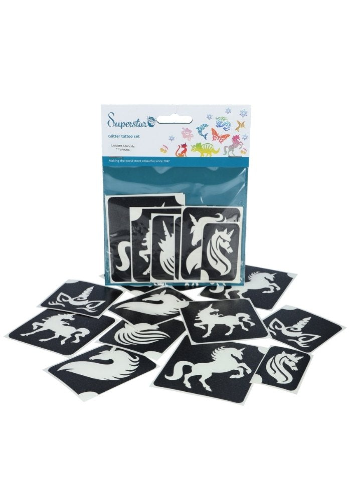 Glitter Tattoo Stencils Unicorn 12pcs - Festivales