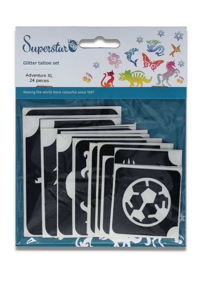 Glitter Tattoo Stencils XL Adventure 24pcs - Festivales