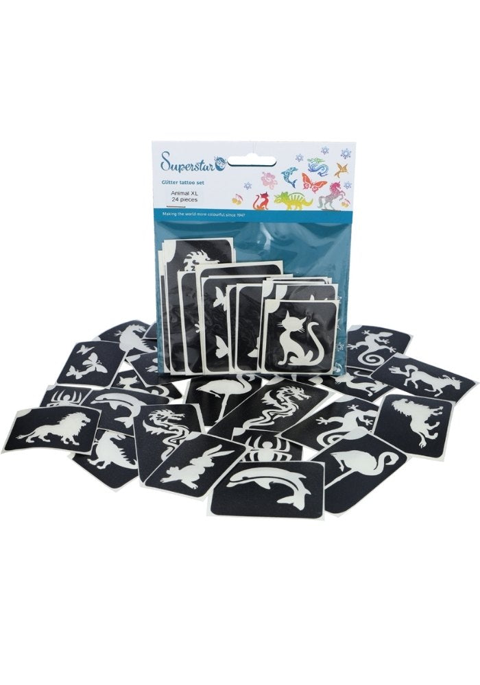 Glitter Tattoo Stencils XL Animal 24pcs - Festivales