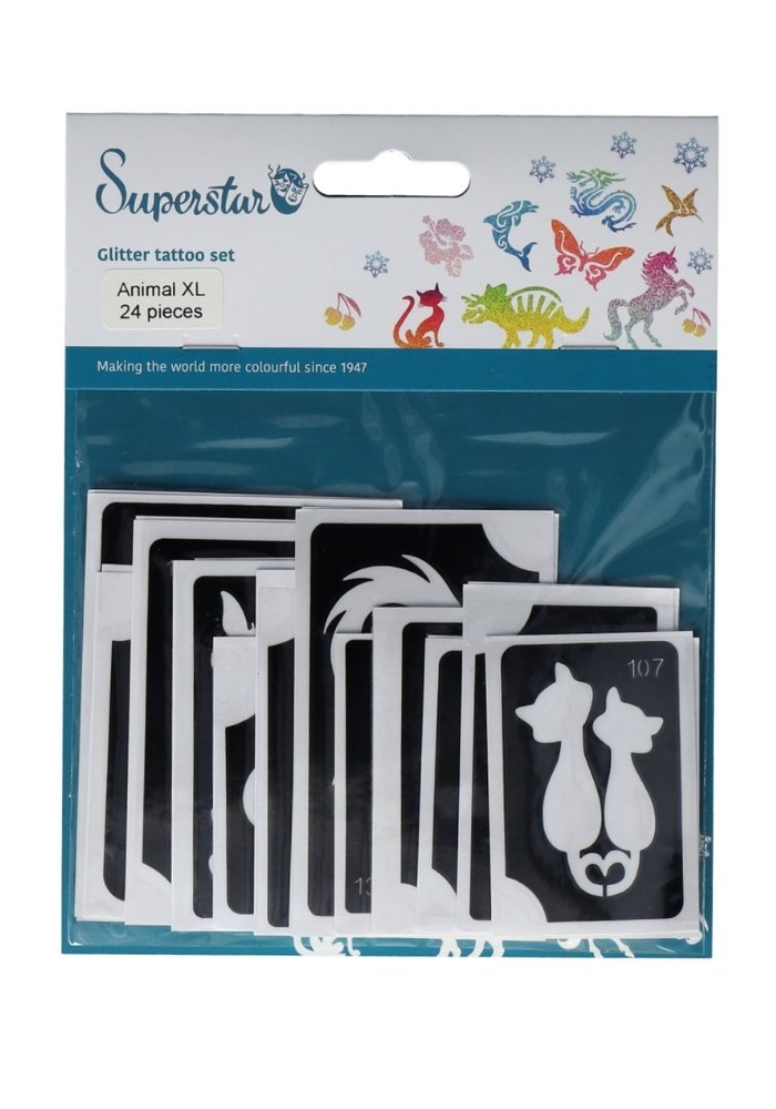 Glitter Tattoo Stencils XL Animal 24pcs - Festivales