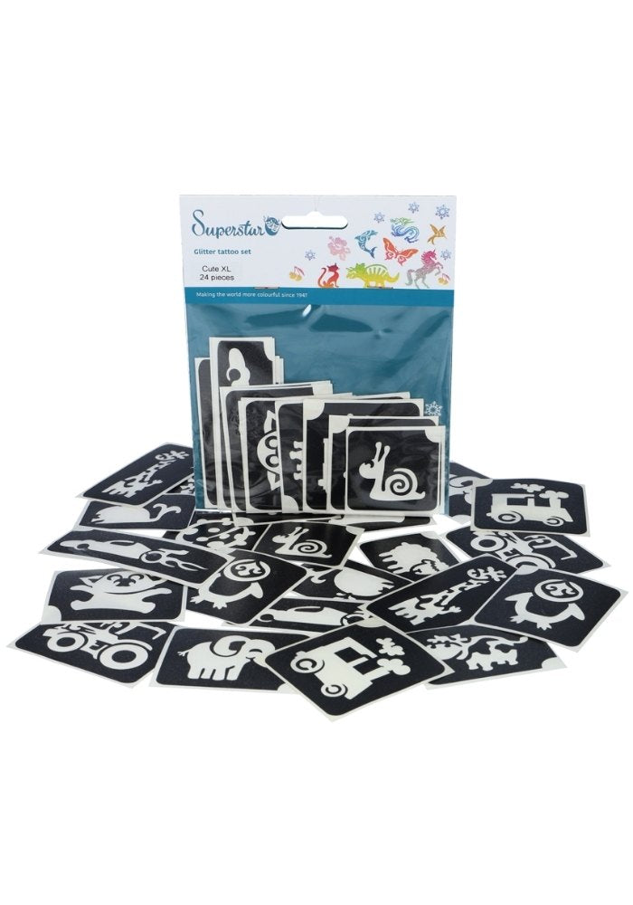 Glitter Tattoo Stencils XL Cute 24pcs - Festivales
