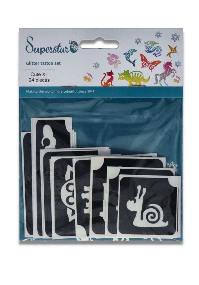 Glitter Tattoo Stencils XL Cute 24pcs - Festivales