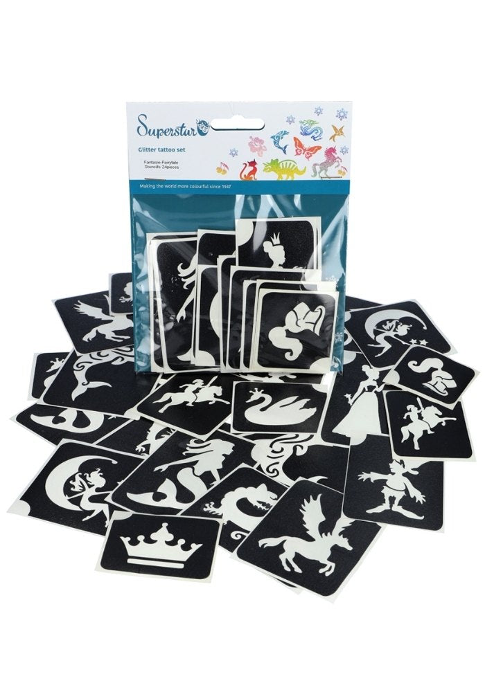 Glitter Tattoo Stencils XL Fairytale 24pcs - Festivales