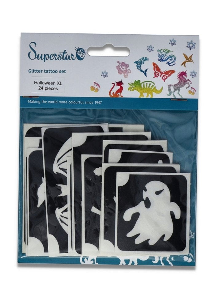 Glitter Tattoo Stencils XL Halloween 24pcs - Festivales
