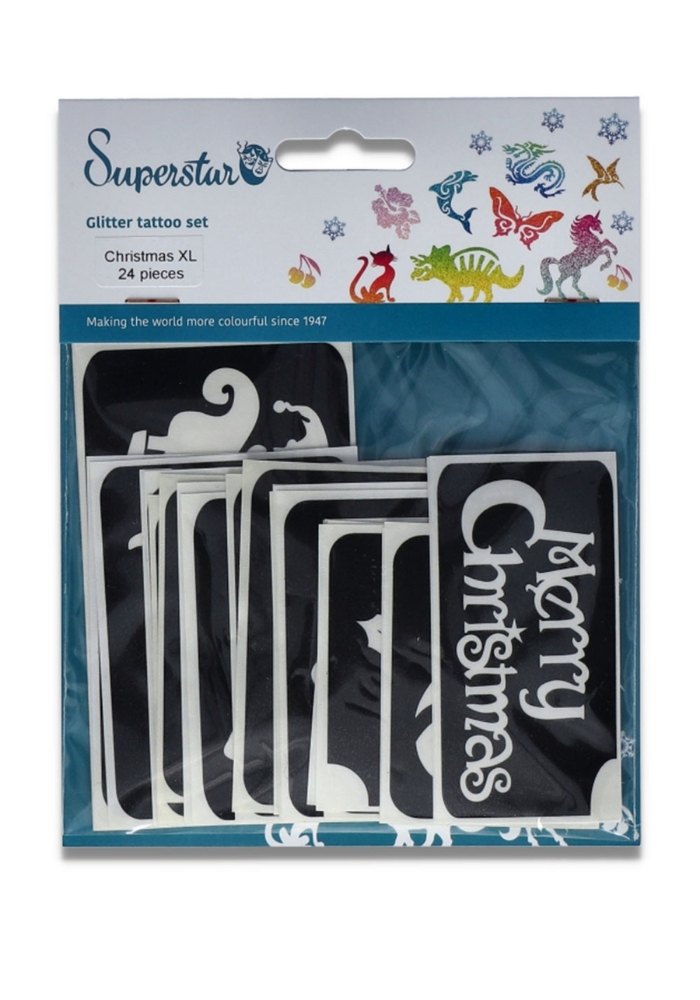 Glitter Tattoo Stencils XL Merry Christmas 24pcs - Festivales