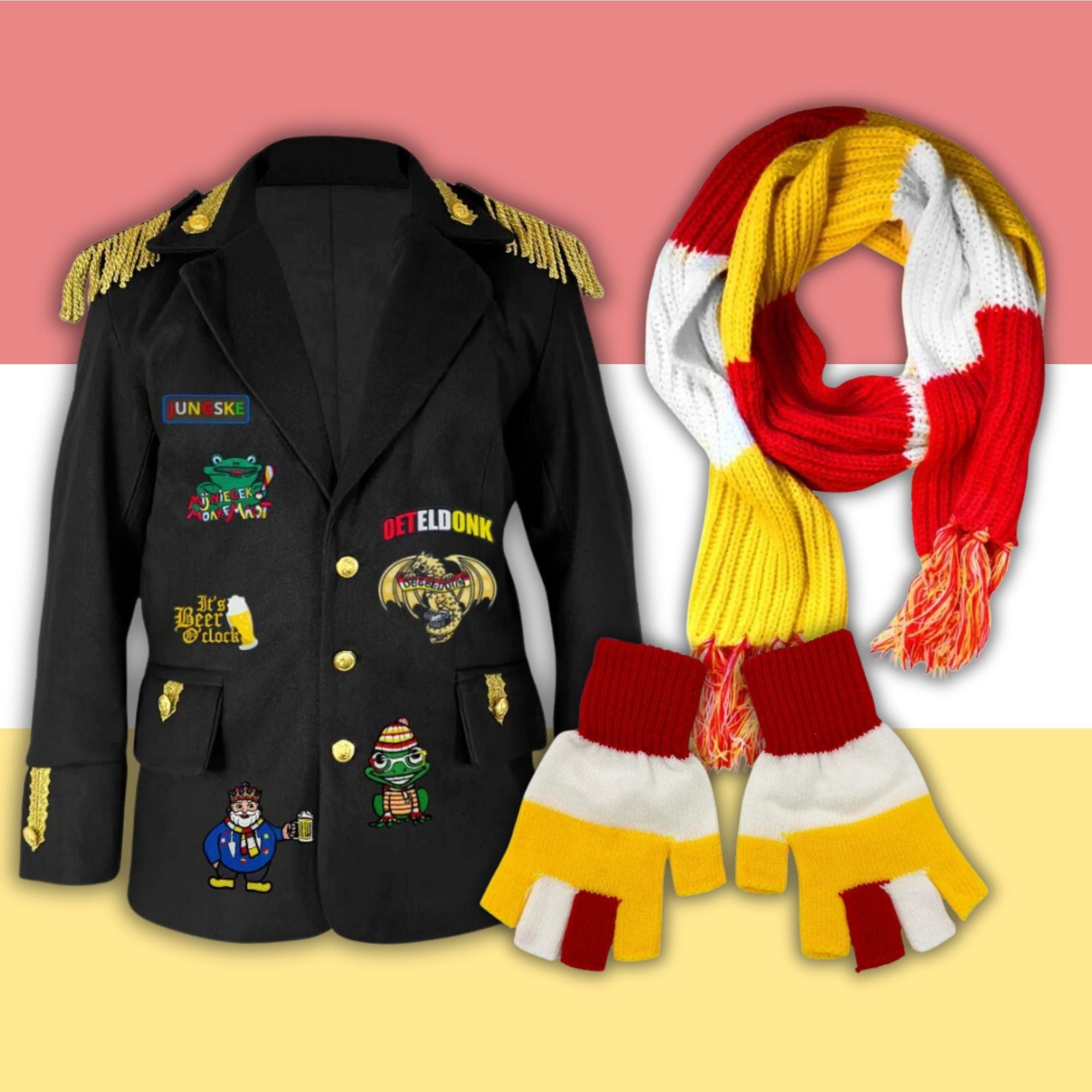 Oeteldonk artikelen zoals Oeteldonk jasjes en emblemen collectie foto