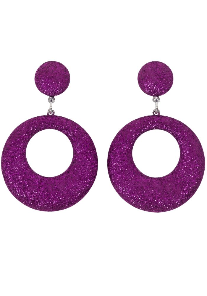 Oorbellen Glitter Rondje Dik Paars - Festivales