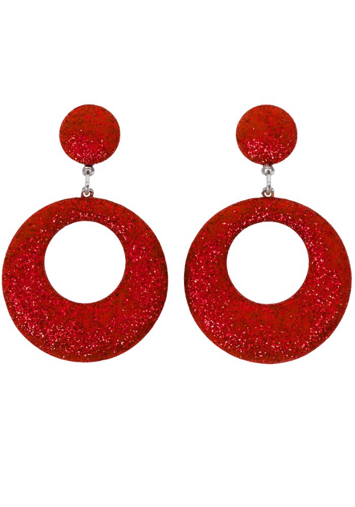 Oorbellen Glitter Rondje Dik Rood - Festivales