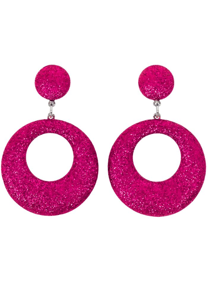 Oorbellen Glitter Rondje Dik Roze - Festivales