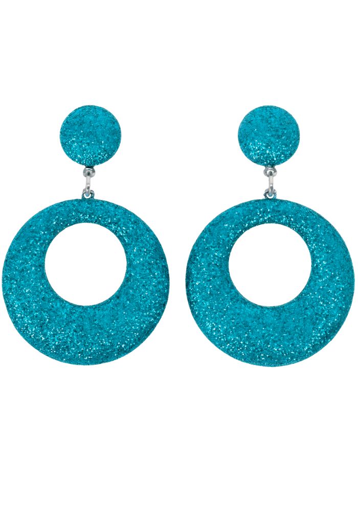 Oorbellen Glitter Rondje Dik Turquoise - Festivales