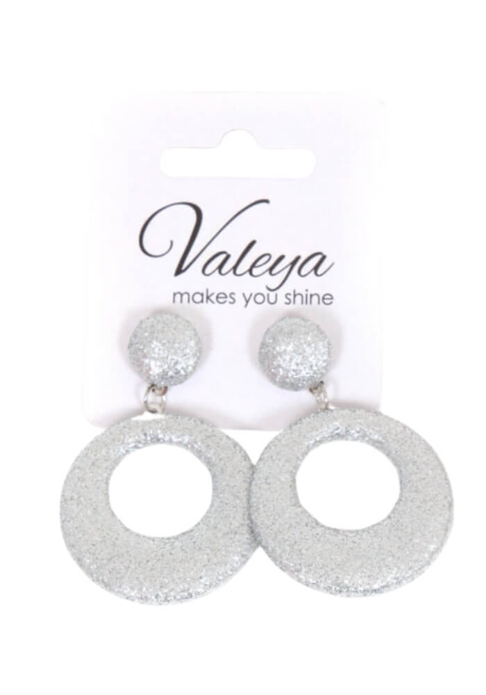Oorbellen Glitter Rondje Dik Zilver - Festivales