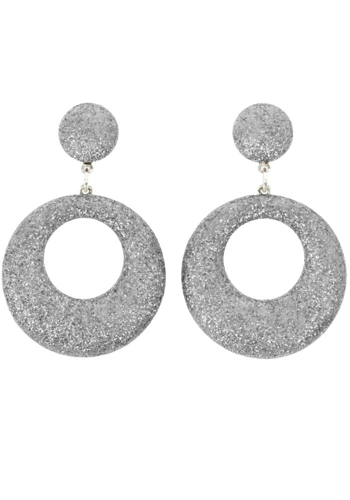 Oorbellen Glitter Rondje Dik Zilver - Festivales