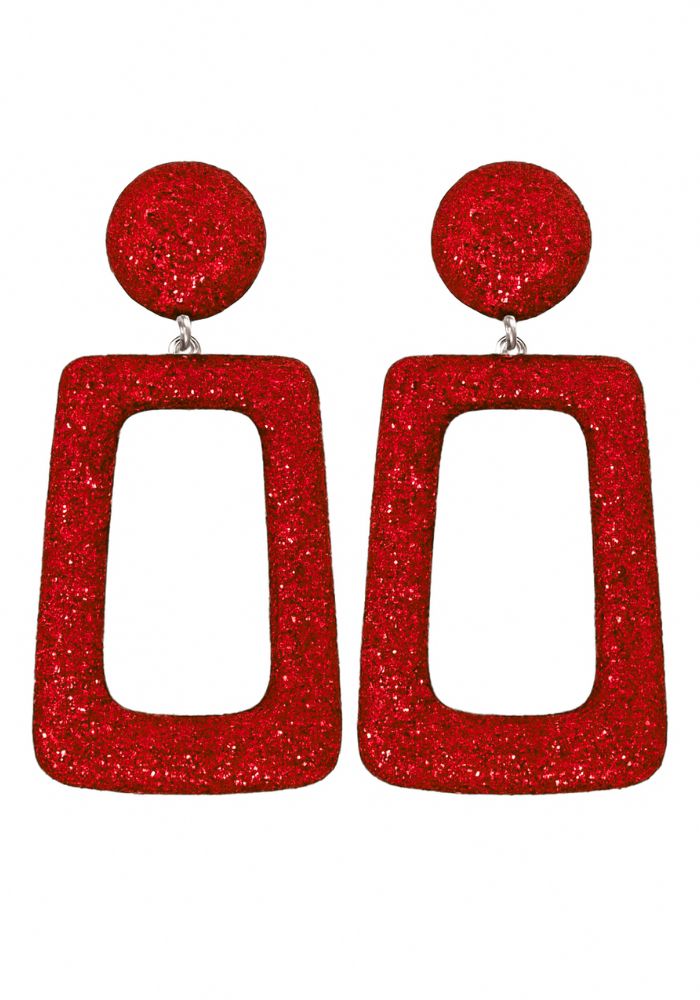 Oorbellen Glitter Vierkant Rood - Festivales