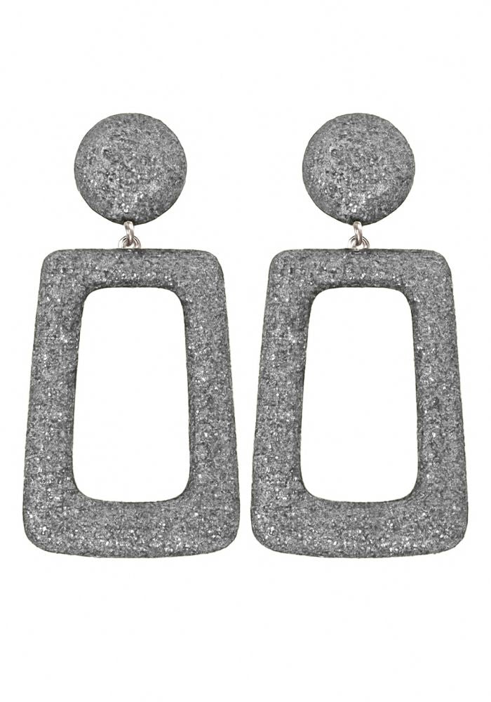 Oorbellen Glitter Vierkant Zilver - Festivales