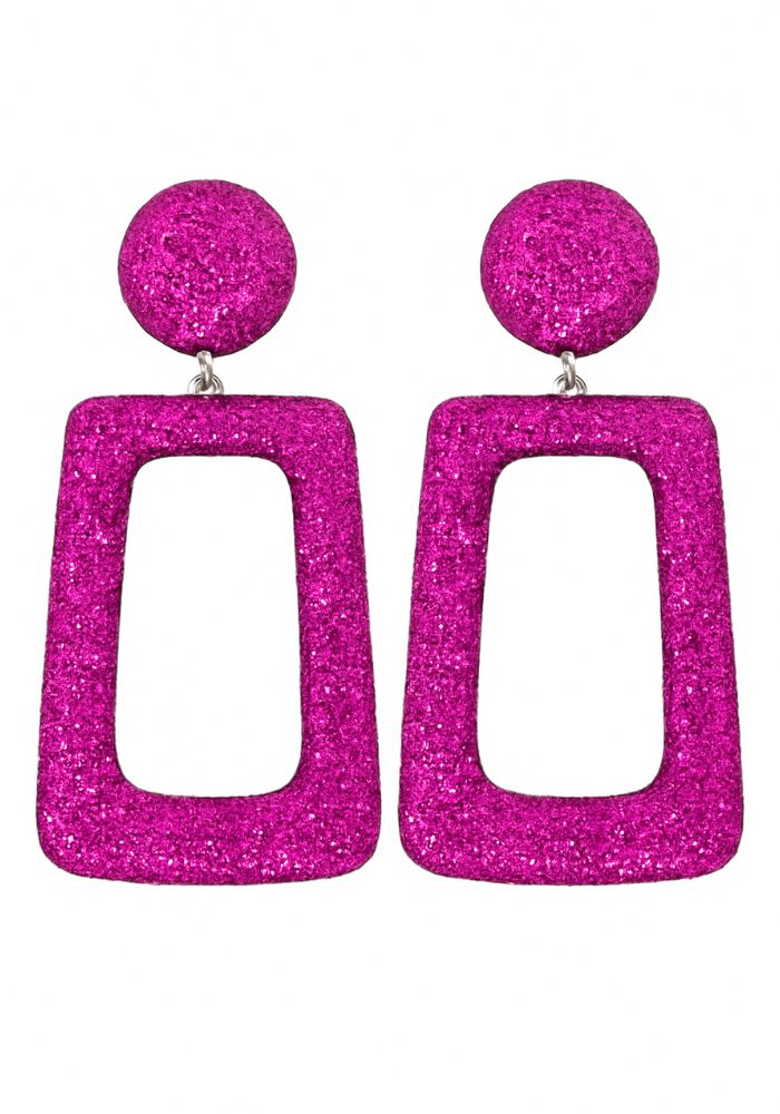 Oorbellen Glitter Vierkant Roze - Festivales