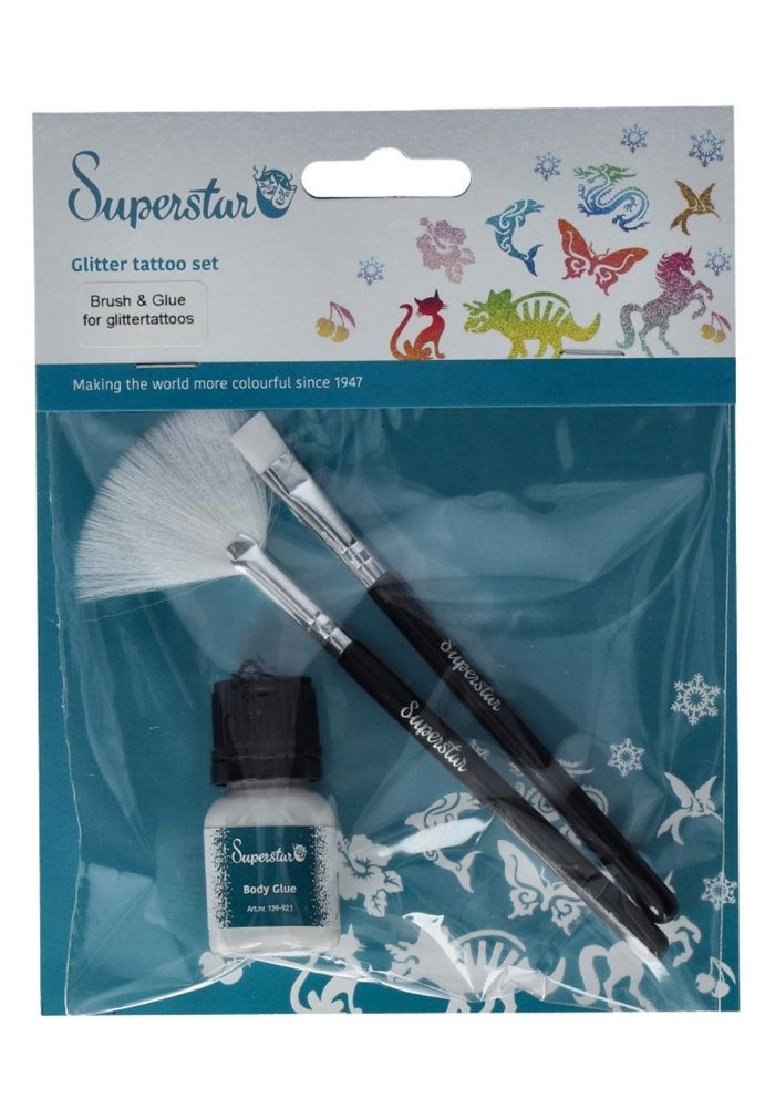Penseel & Lijm Set voor Glitter Tattoo - Festivales