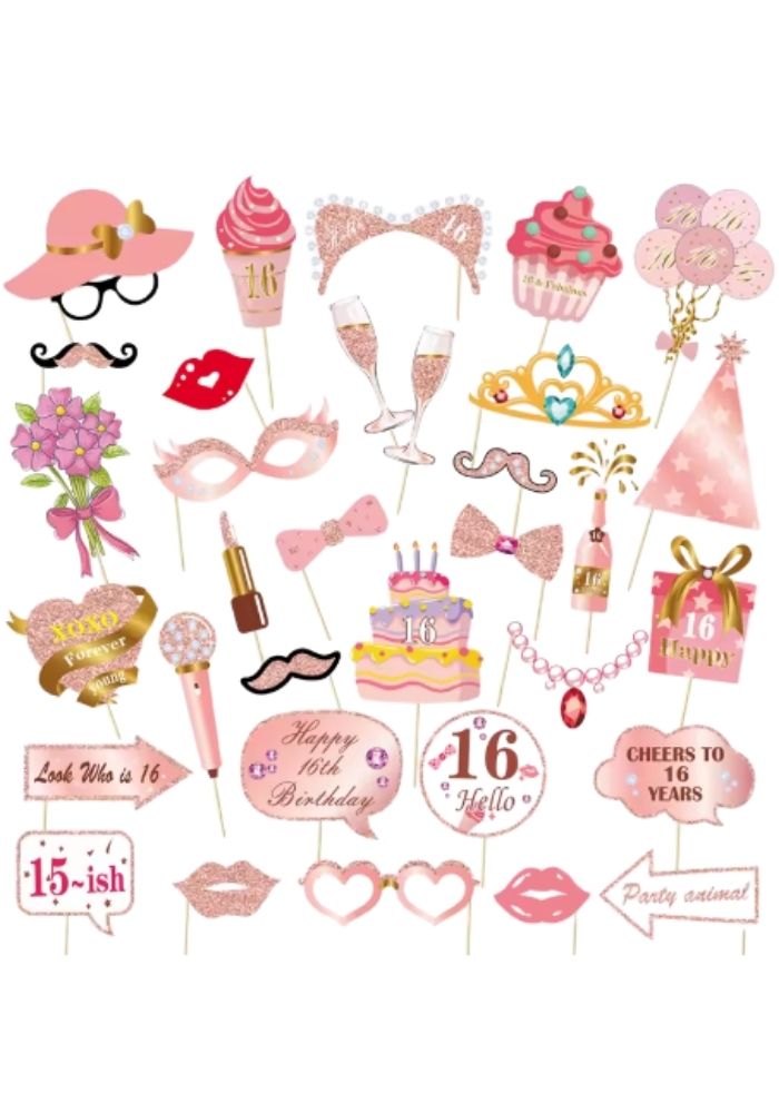 Verjaardag Photo Booth Props Rose Goud 16 Jaar - Festivales