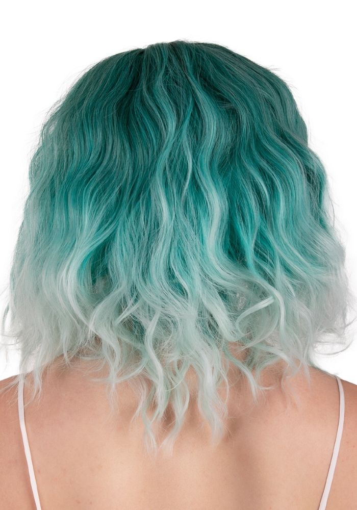 Pruik Alicia Half Lang Wave Aqua Naar Wit - Festivales