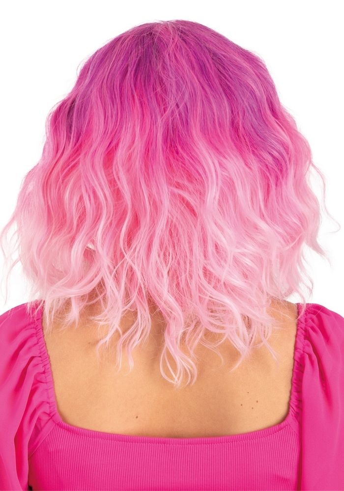 Pruik Alicia Half Lang Wave Roze Naar Wit - Festivales