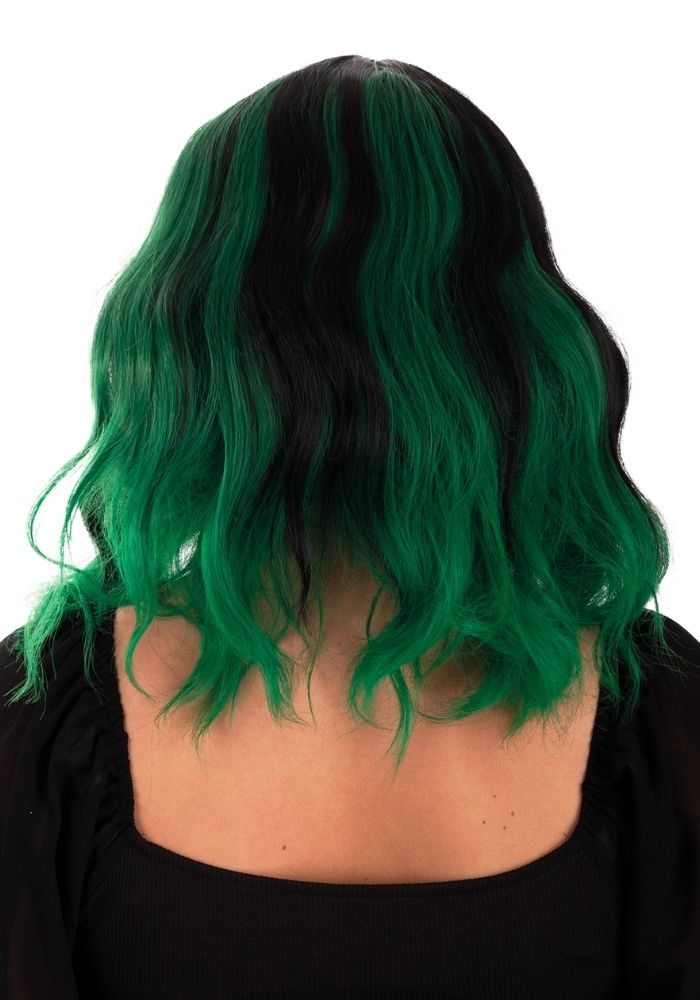 Pruik Alicia Half Lang Wave Zwart Naar Groen - Festivales