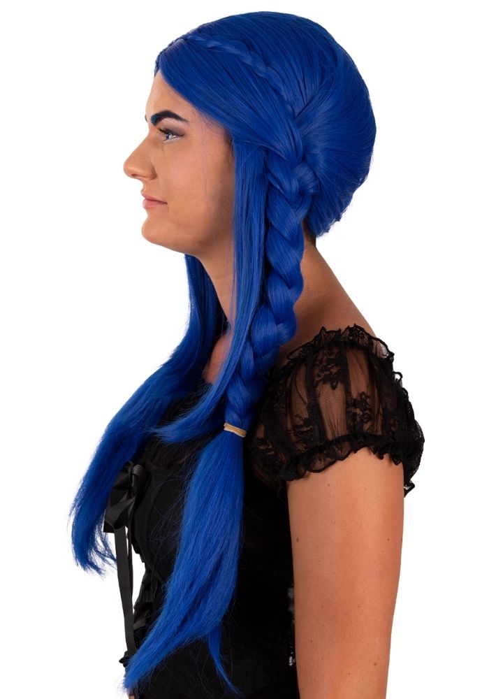Pruik Eowyn Blauw Met Lang Haar en Vlechten - Festivales