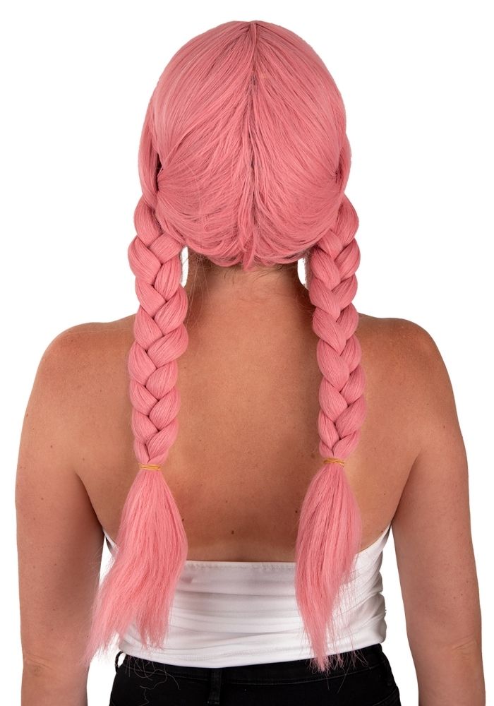 Pruik Eowyn Roze Met Lang Haar en Vlechten - Festivales