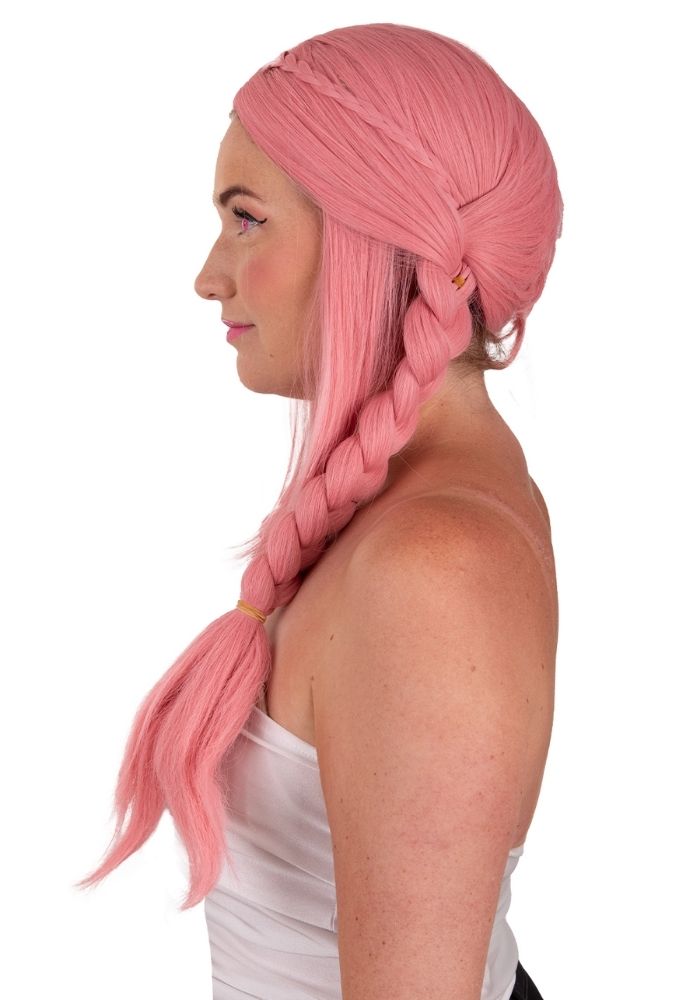 Pruik Eowyn Roze Met Lang Haar en Vlechten - Festivales