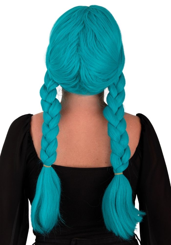 Pruik Eowyn Turquoise Met Lang Haar en Vlechten - Festivales