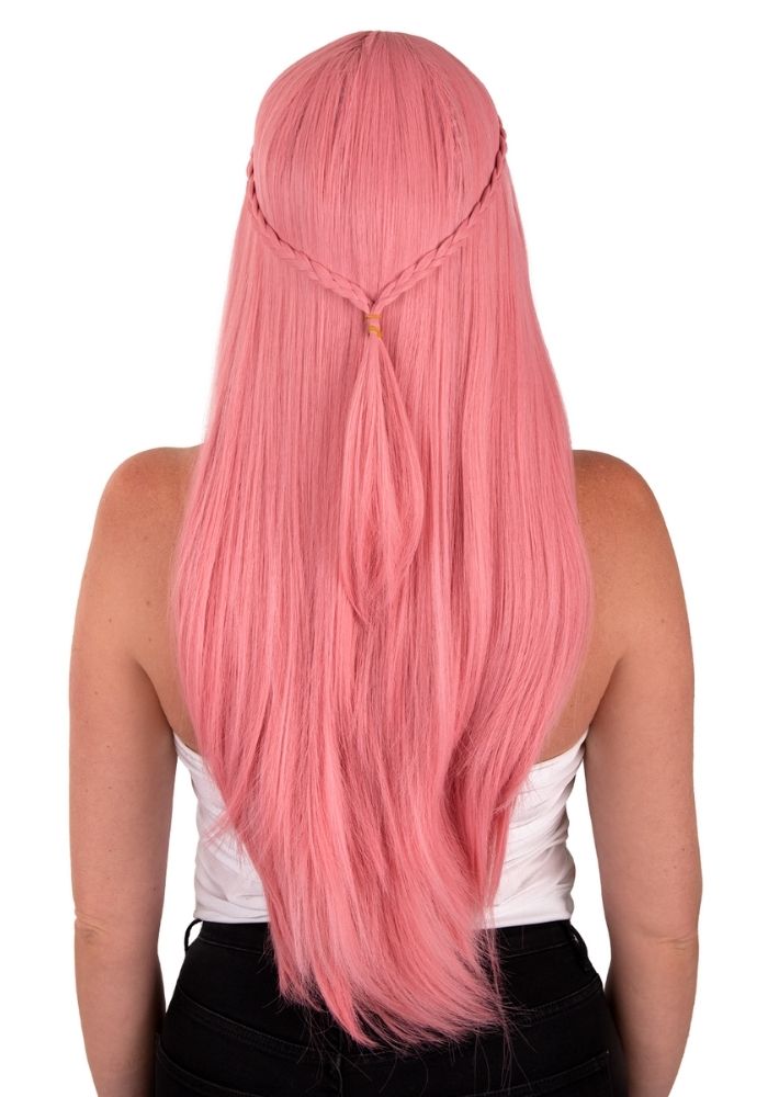 Pruik Eowyn Roze Met Lang Haar een Vlecht - Festivales
