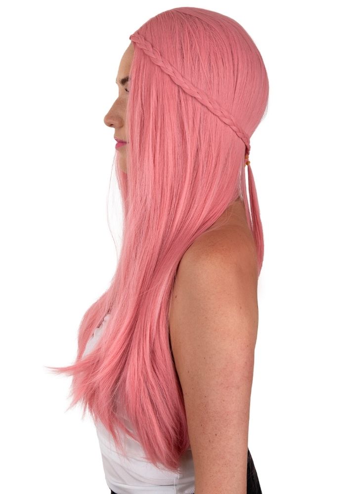 Pruik Eowyn Roze Met Lang Haar een Vlecht - Festivales