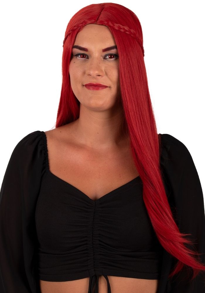 Pruik Eowyn Rood Met Lang Haar een Vlecht - Festivales