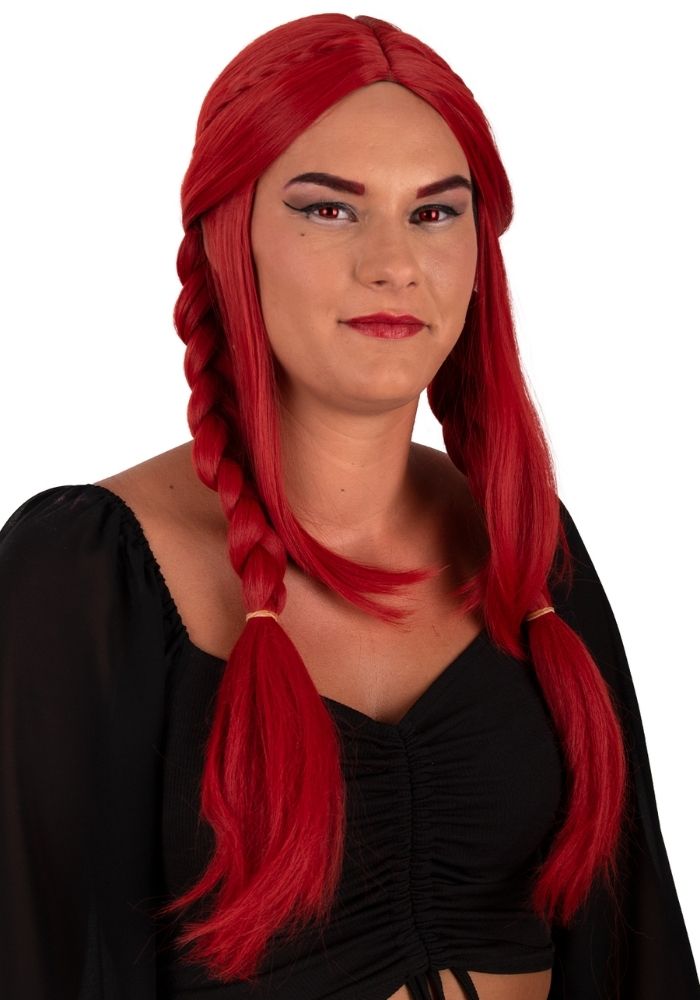Pruik Eowyn Rood Met Lang Haar en Vlechten - Festivales