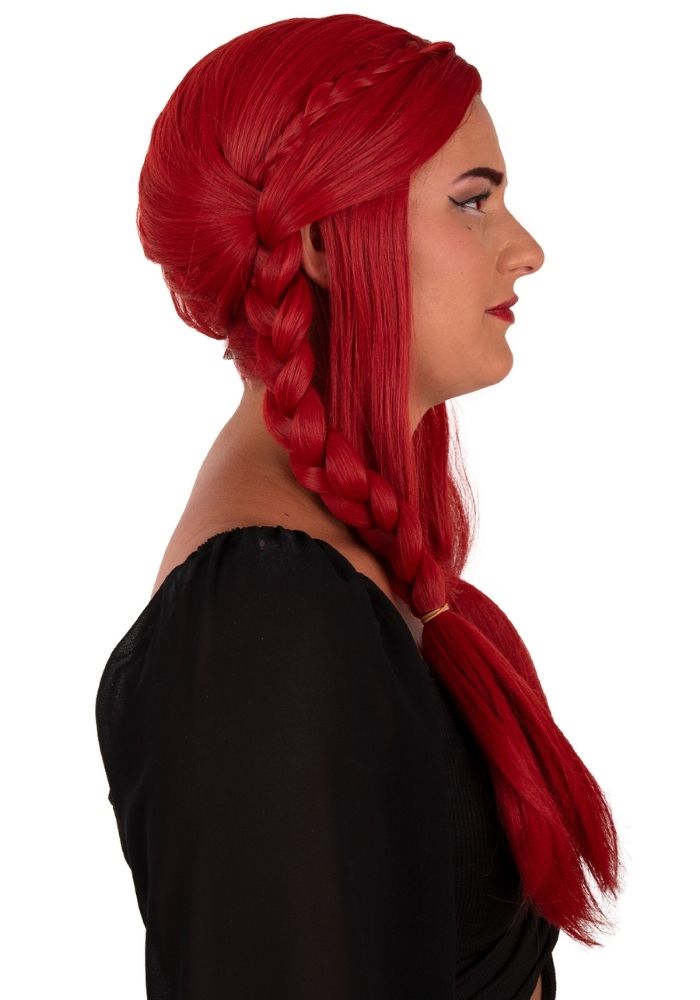 Pruik Eowyn Rood Met Lang Haar en Vlechten - Festivales