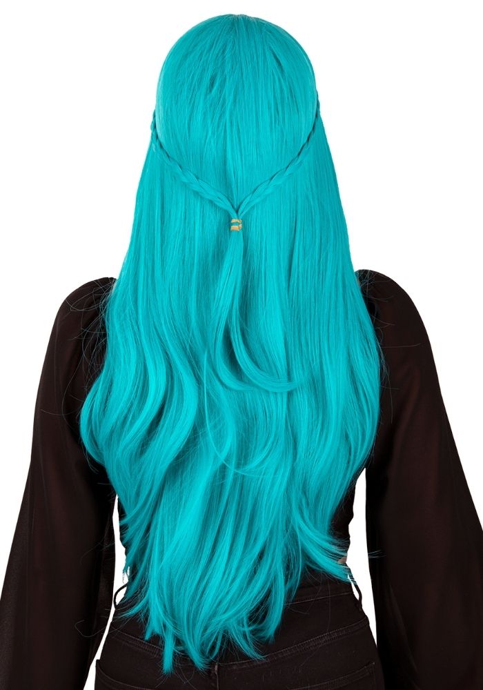 Pruik Eowyn Turquoise Met Lang Haar een Vlecht - Festivales