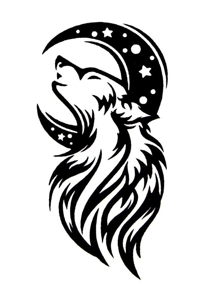 Quick Tattoo Glittersjabloon Huilende Wolf en Maan - Festivales