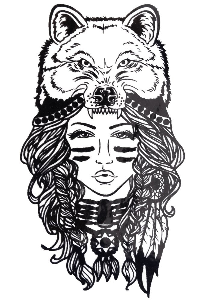 Quick Tattoo Glittersjabloon Indiaanse Vrouw Groot - Festivales
