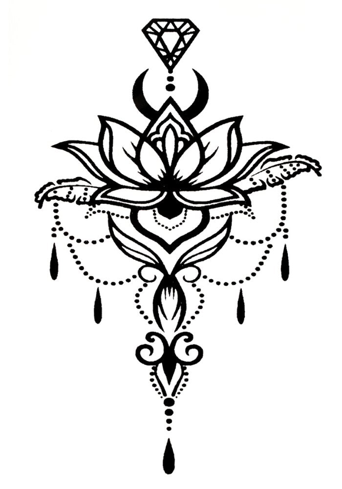 Quick Tattoo Glittersjabloon Ornament Bloemen en Parels - Festivales