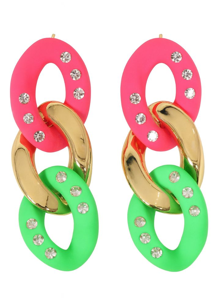 Oorbellen Schakel Roze Goud Groen - Festivales