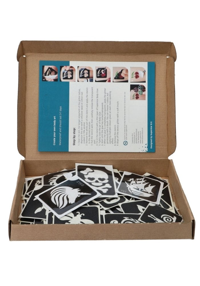 Big Mix XXL Glitter Tattoo Stencils 100pcs - Festivales