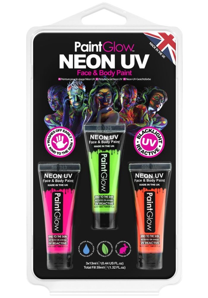 Blister set neon UV face & body paint - Festivales