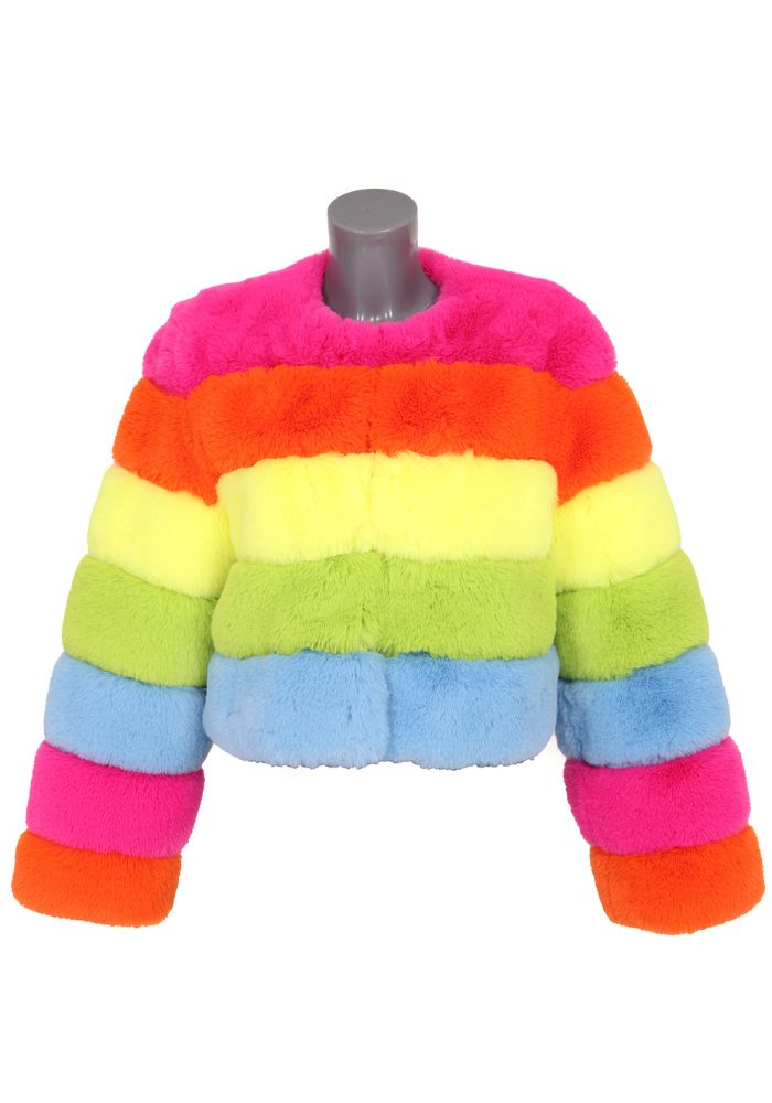 Bontjas voor carnaval in de regenboog kleuren voor dames - voorkant