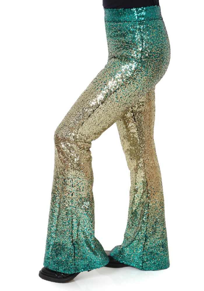 Flared Broek Pailletten Groen Goud - Festivales