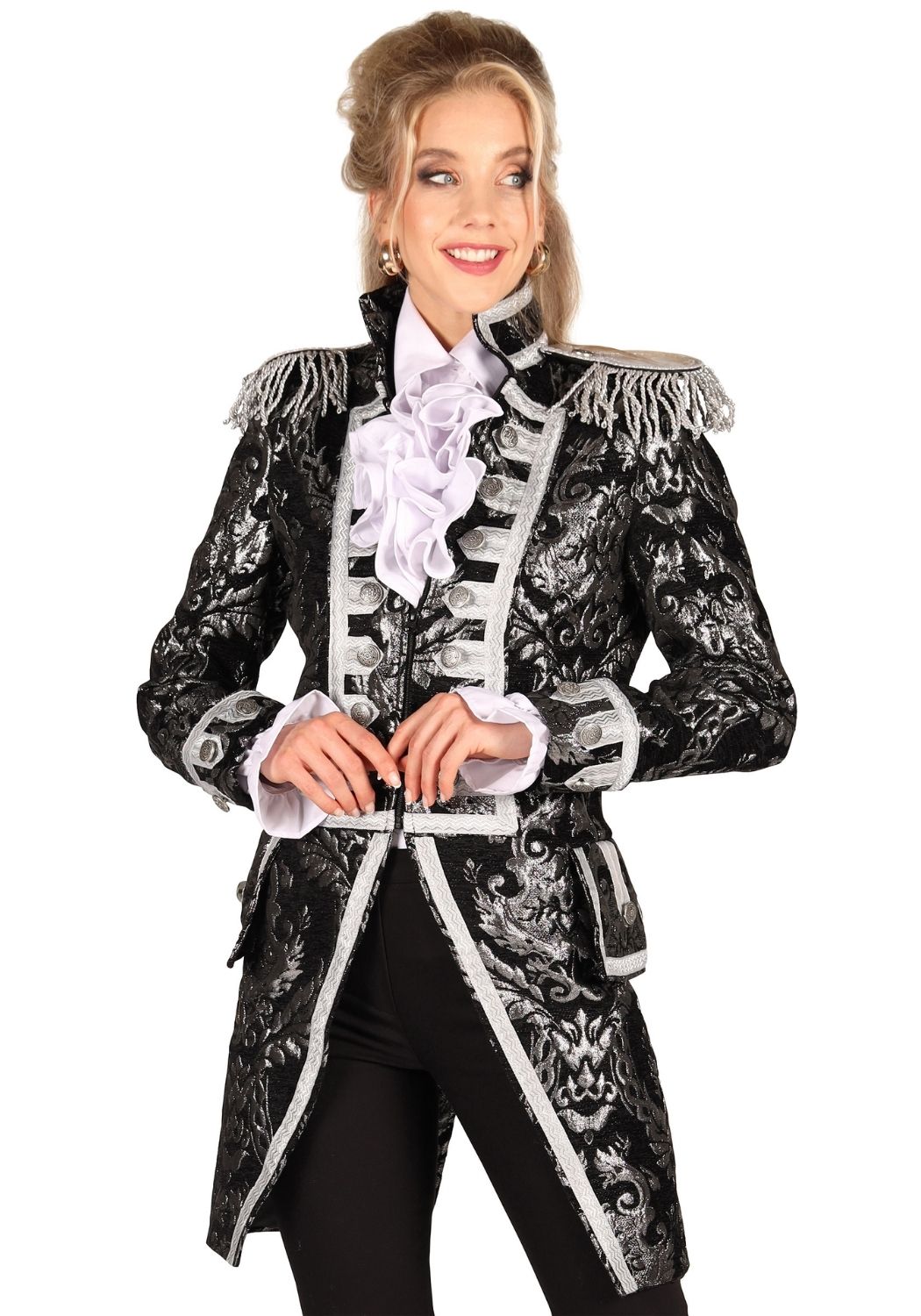 Carnavalsjas Dames Brocaat Nelson Zwart/Zilver - Festivales
