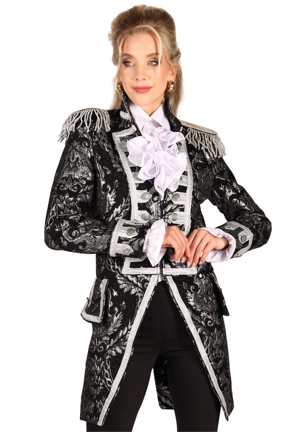 Carnavalsjas Dames Brocaat Nelson Zwart/Zilver - Festivales