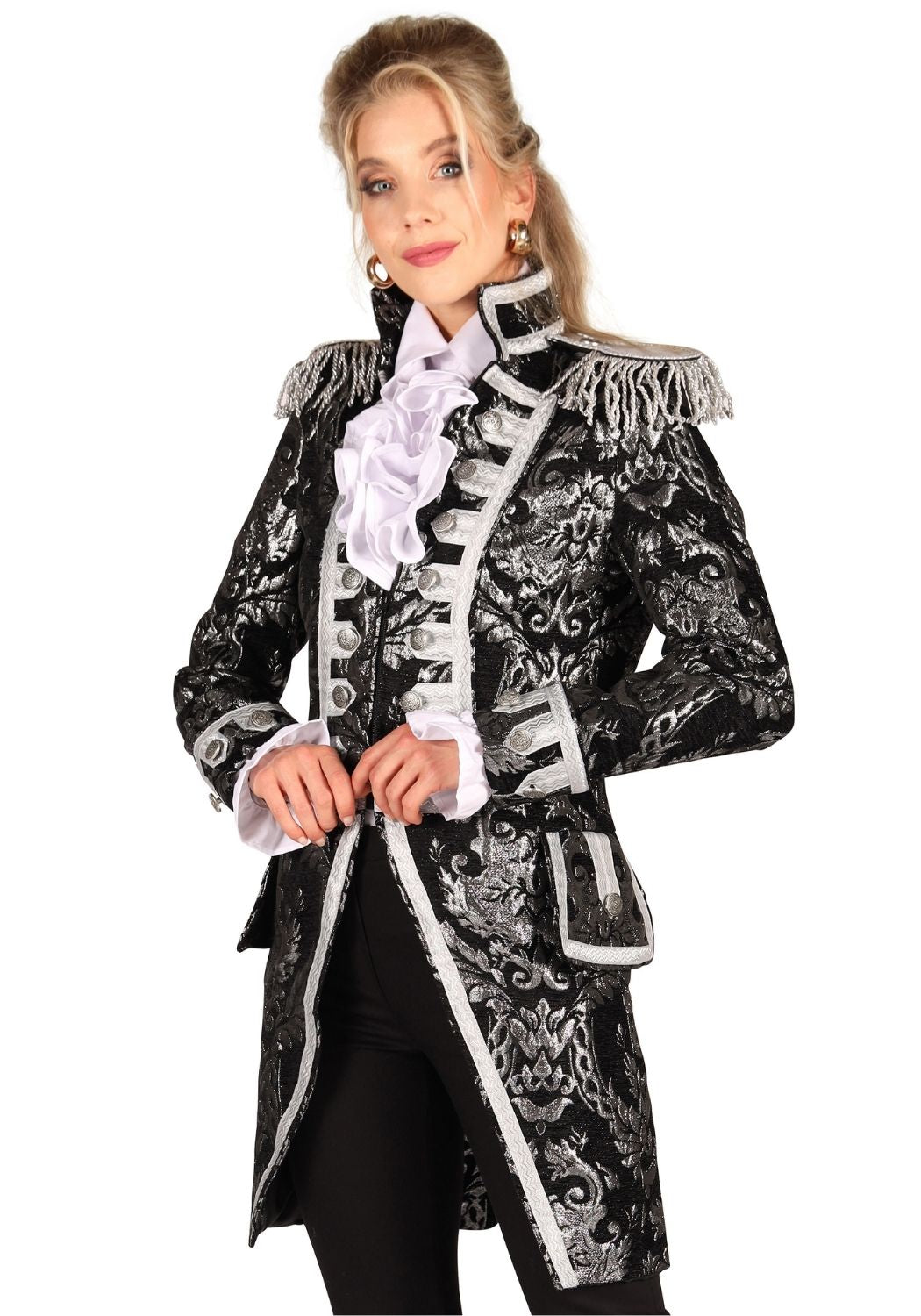 Carnavalsjas Dames Brocaat Nelson Zwart/Zilver - Festivales