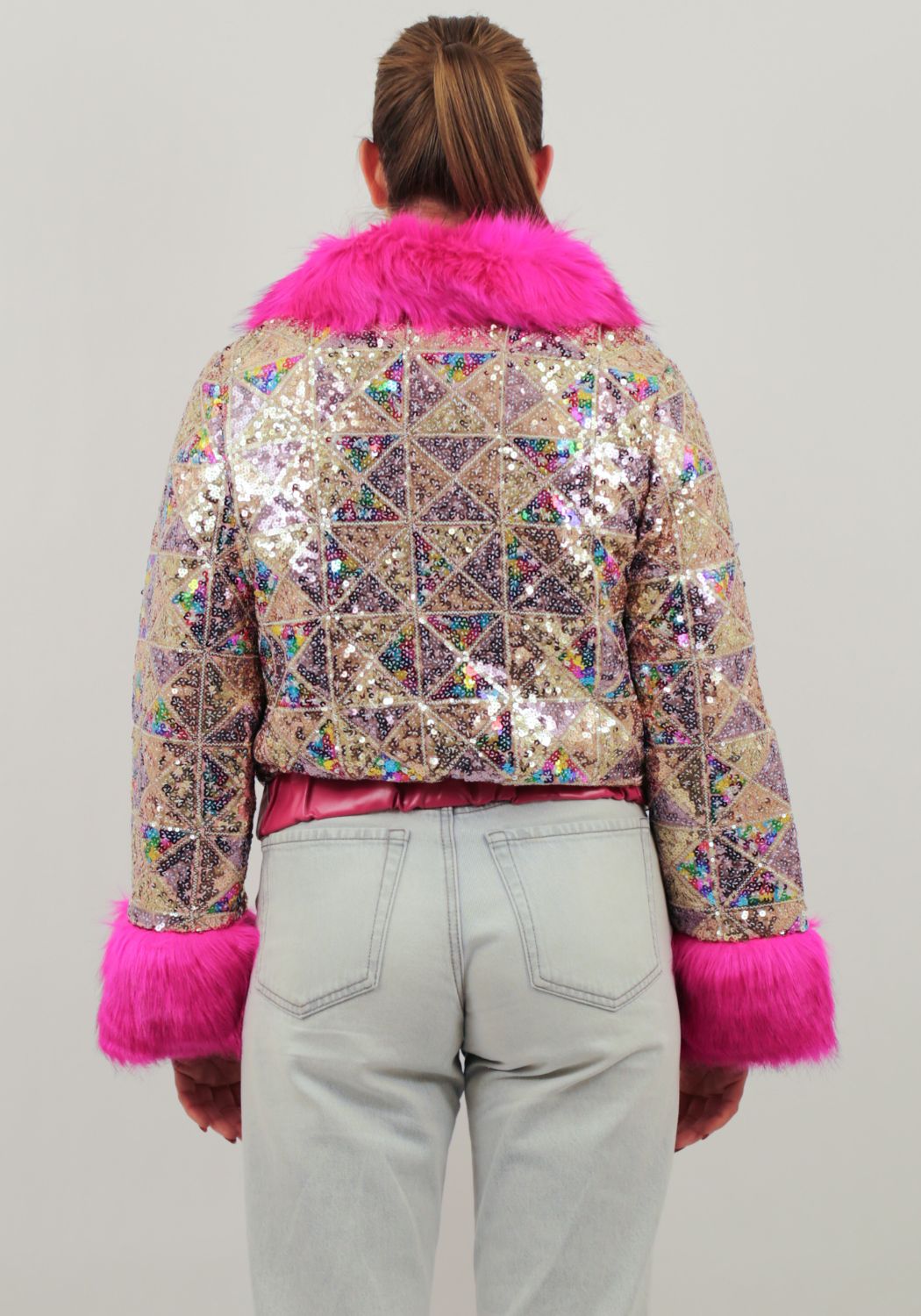 Carnavalsjas Dames Pailletten Bont Roze - Festivales