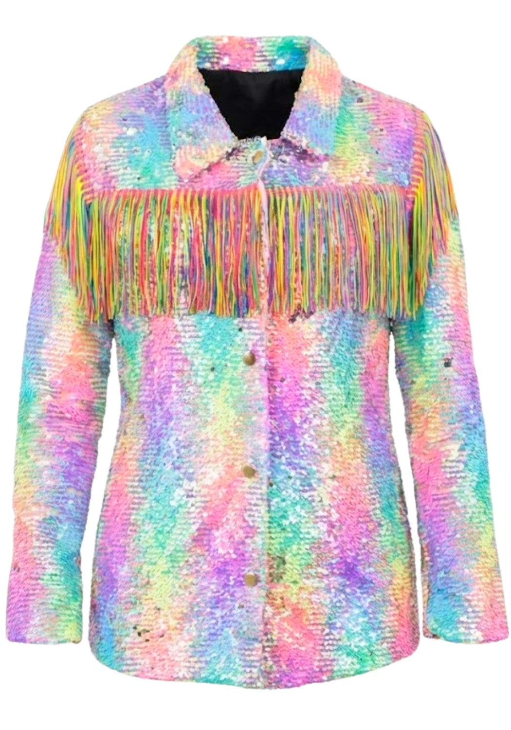 Carnavalsjas Dames Pailletten Pastel Regenboog Met Franje - Festivales