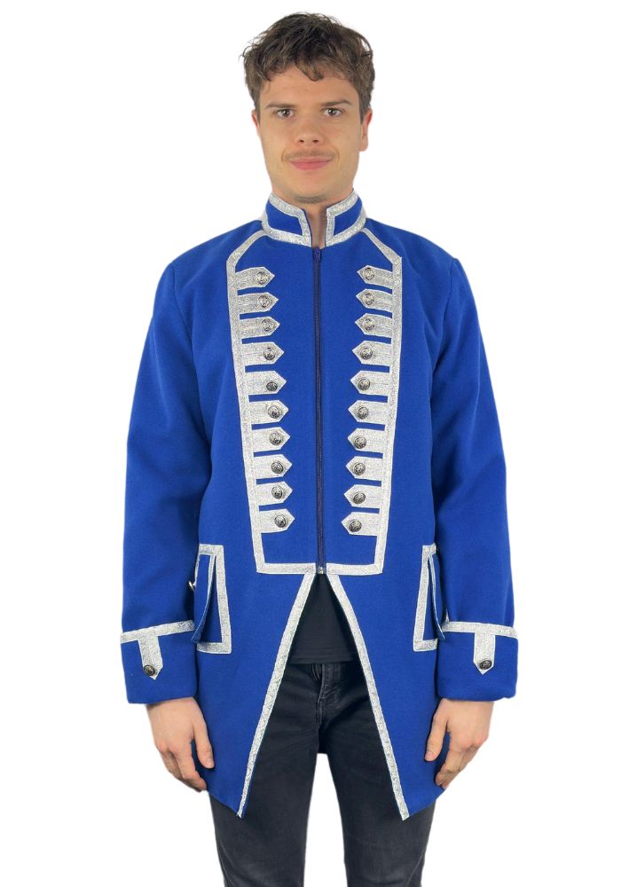 Carnavalsjas Heren Lange Blauwe Luxe Wolvilt Jas - Festivales